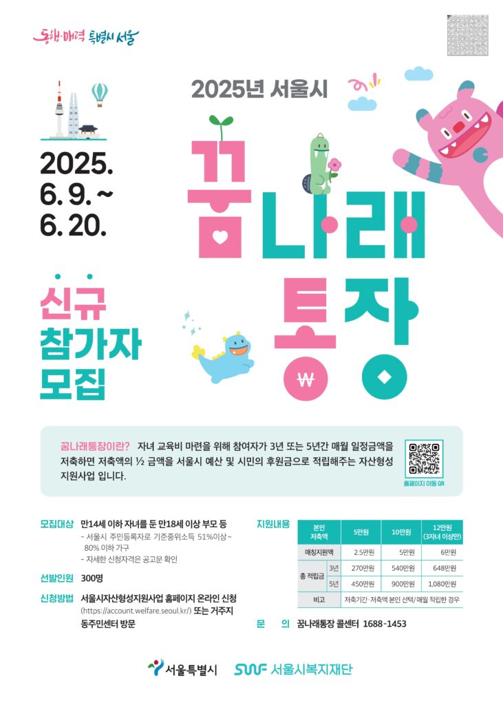 2025년 서울시 꿈나래통장 신청 자격, 혜택, 신청 방법 총정리 2